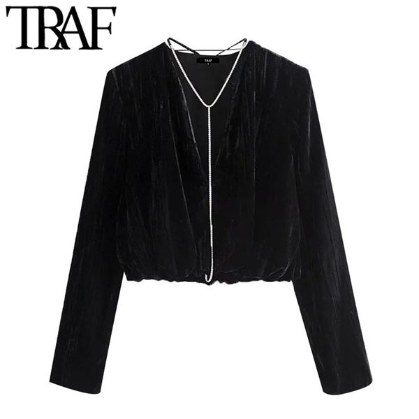 women fashion with bejewelled chain velvet cropped blouses vintage long sleeve elastic hem female shirts chic 210507, White
women fashion with bejewelled chain velvet cropped blouses vintage long sleeve elastic hem female shirts chic 210507, White