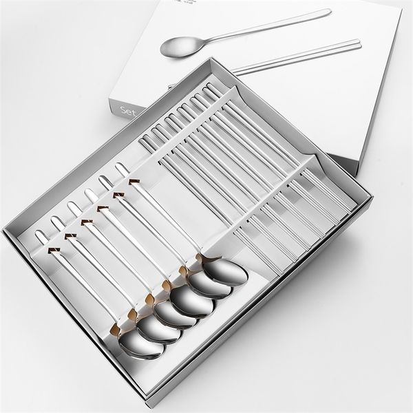 304 stainless steel korean creative tableware with mirror light, 6 spoons and 6 chopsticks gift set
304 stainless steel korean creative tableware with mirror light, 6 spoons and 6 chopsticks gift set