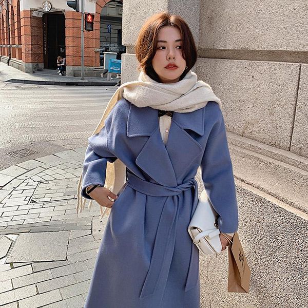 women's wool & blends lace-up autumn and winter high-end double-sided woolen coat 100% simple korean version loose thick mid-length, Black
women's wool & blends lace-up autumn and winter high-end double-sided woolen coat 100% simple korean version loose thick mid-length, Black