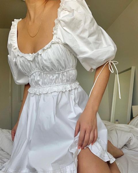 party dresses puff sleeve mini white dress ruffle summer square neck elastic bust super chic women, White;black
party dresses puff sleeve mini white dress ruffle summer square neck elastic bust super chic women, White;black