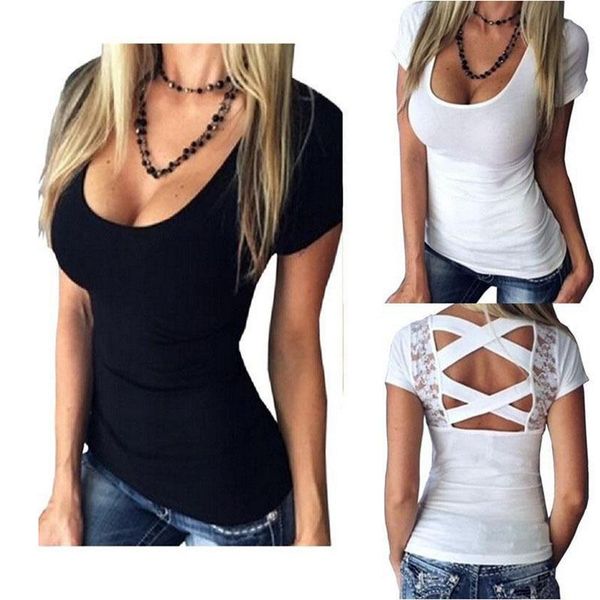 women's t-shirt ladies 2021 low cut short sleeve lace patchwork back cross lacing commuter bed, White
women's t-shirt ladies 2021 low cut short sleeve lace patchwork back cross lacing commuter bed, White