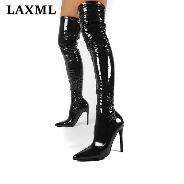 boots laxml brand women's shoes stiletto heels solid color nightclub over the knee pointed toe cuffed ladies patent leather, Black
boots laxml brand women's shoes stiletto heels solid color nightclub over the knee pointed toe cuffed ladies patent leather, Black