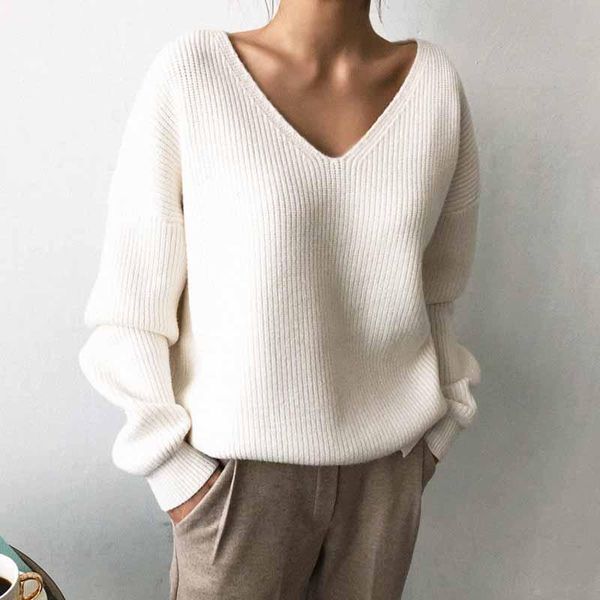 women's sweaters 2021 autumn korean v-neck loose solid sweater spring women warm thick pullover office lady all match knitwear bottomin, White;black
women's sweaters 2021 autumn korean v-neck loose solid sweater spring women warm thick pullover office lady all match knitwear bottomin, White;black