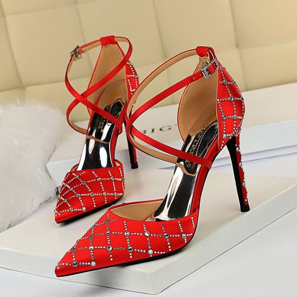 european and american style hollow heels fine high-heeled satin shallow mouth tip rhinestone belt sandals, Black
european and american style hollow heels fine high-heeled satin shallow mouth tip rhinestone belt sandals, Black