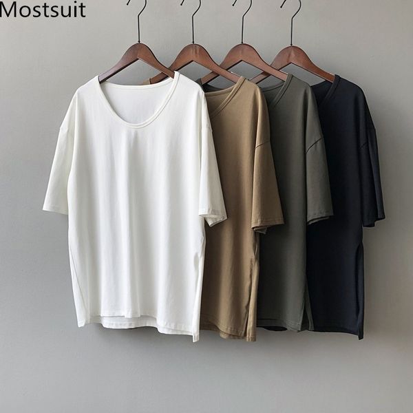 summer korean loose t-shirt tees women short sleeve o-neck splitting pullover casual fashion solid female t shirt 210514, White
summer korean loose t-shirt tees women short sleeve o-neck splitting pullover casual fashion solid female t shirt 210514, White