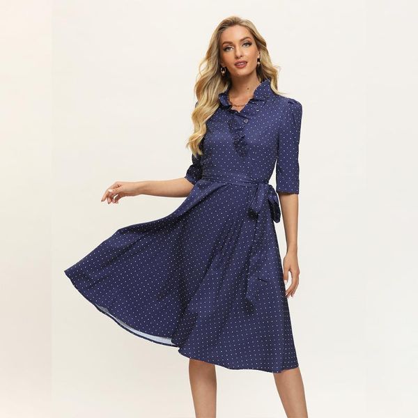v-neck polka dot dress 2021 spring and summer women's dark blue middle sleeve lace neckline elegant casual dresses, Black;gray
v-neck polka dot dress 2021 spring and summer women's dark blue middle sleeve lace neckline elegant casual dresses, Black;gray