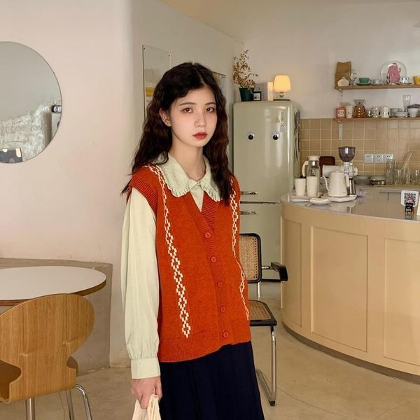 women's vests cheese 2021 korean retro v-neck single breasted versatile sleeveless knitted autumn sweater vest, Black;white
women's vests cheese 2021 korean retro v-neck single breasted versatile sleeveless knitted autumn sweater vest, Black;white