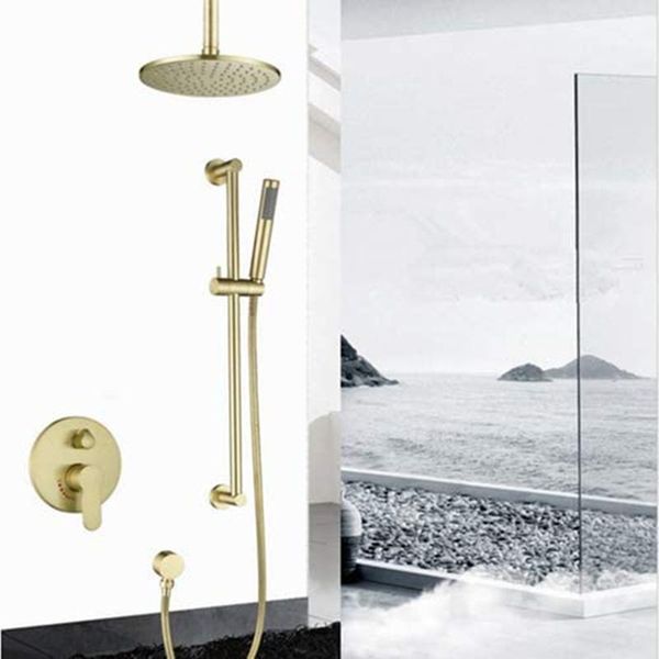 ceiling mount bathroom brass brushed gold round 12 inch rainfall concealed shower system set with slide bar sets
ceiling mount bathroom brass brushed gold round 12 inch rainfall concealed shower system set with slide bar sets