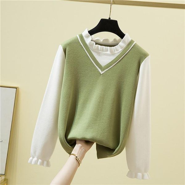 patchwork knitted women sweater and pullovers ruffles long-sleeved lady elegant pulls outwear women's sweaters, White;black
patchwork knitted women sweater and pullovers ruffles long-sleeved lady elegant pulls outwear women's sweaters, White;black