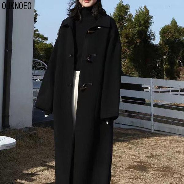 women's wool & blends woman long coat horn button solid color woolen warm winter korean commuter oversize 2022 fashion retro women thic, Black
women's wool & blends woman long coat horn button solid color woolen warm winter korean commuter oversize 2022 fashion retro women thic, Black
