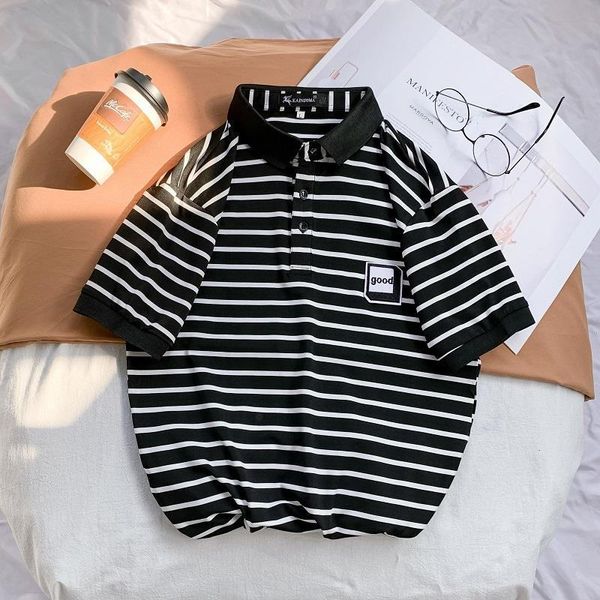 hong kong style summer versatile striped men's trend led short sleeve t-shirt loose korean version lapel polos, White;black
hong kong style summer versatile striped men's trend led short sleeve t-shirt loose korean version lapel polos, White;black