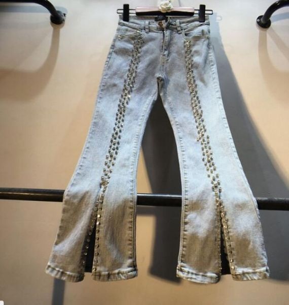 women's jeans 2021 spring fashion heavy drilled rhinestone beaded high waist pants female slim open crotch flare denim trousers, Blue
women's jeans 2021 spring fashion heavy drilled rhinestone beaded high waist pants female slim open crotch flare denim trousers, Blue