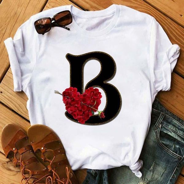 women's t-shirt initials abc-z harajuku ladies short sleeve summer printed letter rose graphic fashion, White
women's t-shirt initials abc-z harajuku ladies short sleeve summer printed letter rose graphic fashion, White