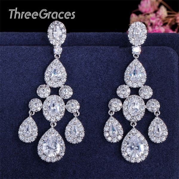 threegraces luxury bridal cz jewelry brilliant cubic zirconia crystal long dangling wedding chandelier earrings for brides er168 210317, Silver
threegraces luxury bridal cz jewelry brilliant cubic zirconia crystal long dangling wedding chandelier earrings for brides er168 210317, Silver