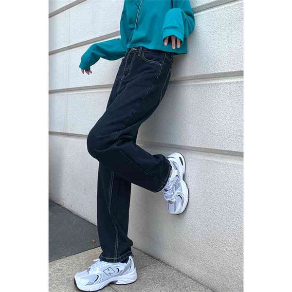 women jeans spring new high waist femme denim trouser vintage fashion versatile casual dark blue straight baggy pants 210322
women jeans spring new high waist femme denim trouser vintage fashion versatile casual dark blue straight baggy pants 210322