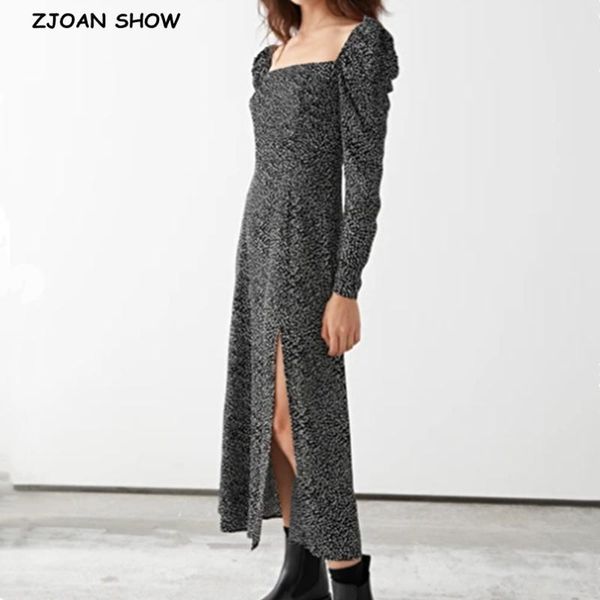 france style polka dot print black high side slit mid-calf dress retro women puff long sleeve hem split dresses casual, Black;gray
france style polka dot print black high side slit mid-calf dress retro women puff long sleeve hem split dresses casual, Black;gray