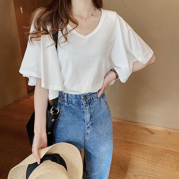 women's t-shirt summer women girsl casual loose 2021 fashion v neck solid color short black white orange tees plus size -4xl
women's t-shirt summer women girsl casual loose 2021 fashion v neck solid color short black white orange tees plus size -4xl
