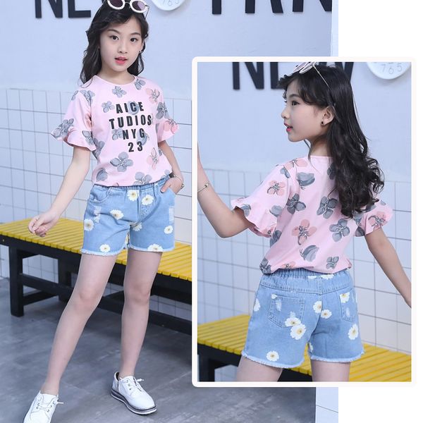 grils summer sets short sleeves clothes suit flower t-shirt + jeans shorts fit 4-13 years kids cotton clothing outfit, White
grils summer sets short sleeves clothes suit flower t-shirt + jeans shorts fit 4-13 years kids cotton clothing outfit, White