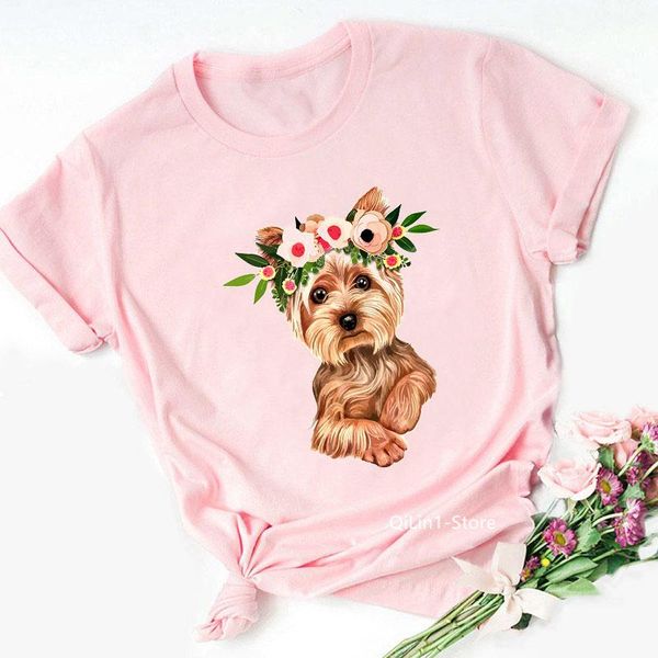 women's t-shirt cute yorkies dog with flowers animal print tshirt femme summer pink female 00s 90s girls student clothes t shirts, White
women's t-shirt cute yorkies dog with flowers animal print tshirt femme summer pink female 00s 90s girls student clothes t shirts, White