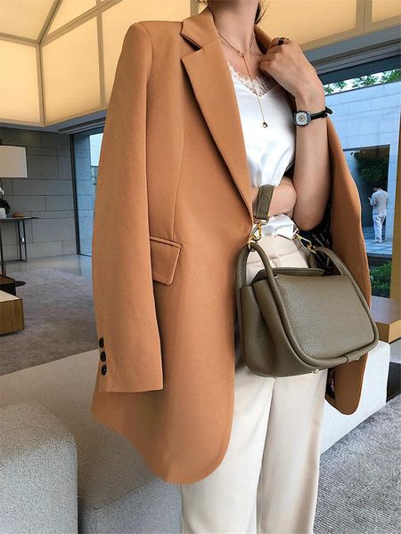 no buckle chic suit women's jacket 2021 spring and autumn mid-length leisure korean plus size blazer femme black coat f2640 suits & bla, White;black 
no buckle chic suit women's jacket 2021 spring and autumn mid-length leisure korean plus size blazer femme black coat f2640 suits & bla, White;black