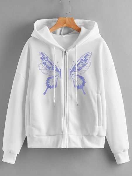 butterfly print zip up drop shoulder drawstring thermal lined hoodie a57t#, White;black
butterfly print zip up drop shoulder drawstring thermal lined hoodie a57t#, White;black