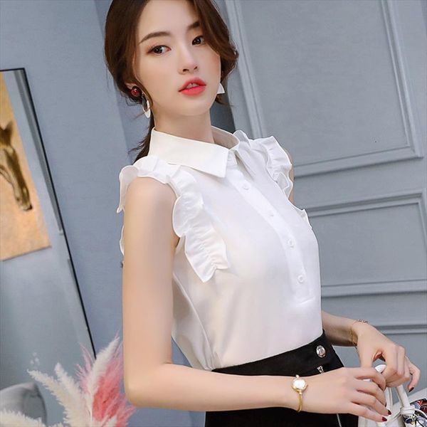 spring summer white sleeveless korean womens shirts lapel ruffle streetwear slim chiffon blouse office lady top
spring summer white sleeveless korean womens shirts lapel ruffle streetwear slim chiffon blouse office lady top