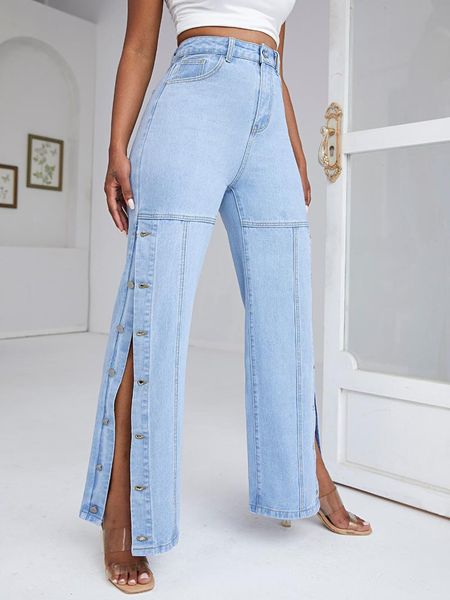 women's jeans split buttons high waist denim for women distressed vintage long pants fashion styles wide leg streetwear trouser, Blue
women's jeans split buttons high waist denim for women distressed vintage long pants fashion styles wide leg streetwear trouser, Blue