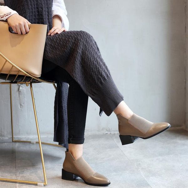 boots genuine leather pointed thick-heeled medium-heeled comfortable all-match short, Black
boots genuine leather pointed thick-heeled medium-heeled comfortable all-match short, Black