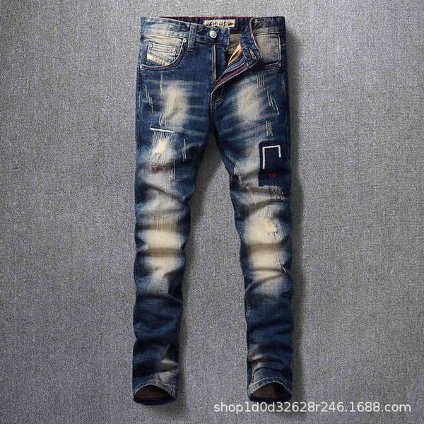 fashion jeans high street men's with holes worn out dark blue washed embroidered hip hop slim fit
fashion jeans high street men's with holes worn out dark blue washed embroidered hip hop slim fit