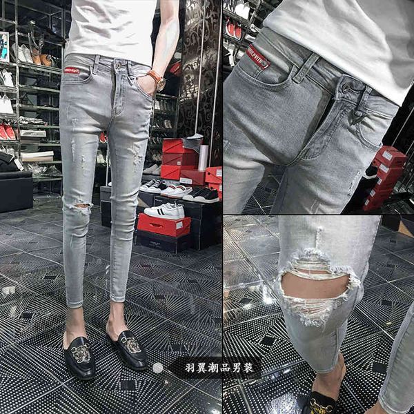 men's jeans wholesale summer washing social guy hip hop ripped hole small feet ankle length pants fashion trend men's slim ny jean, Blue
men's jeans wholesale summer washing social guy hip hop ripped hole small feet ankle length pants fashion trend men's slim ny jean, Blue