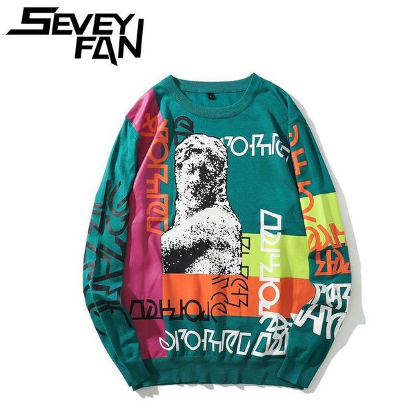 men's sweaters seveyfan sweater retro graffiti printing loose knitwear men and women national tide couple pullovers, White;black
men's sweaters seveyfan sweater retro graffiti printing loose knitwear men and women national tide couple pullovers, White;black