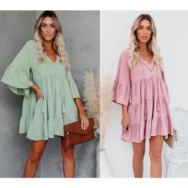 casual dresses womens autumn pullover v neck lace up tassel flared sleeve ruffled lightweight loose short mini dress, Black;gray
casual dresses womens autumn pullover v neck lace up tassel flared sleeve ruffled lightweight loose short mini dress, Black;gray