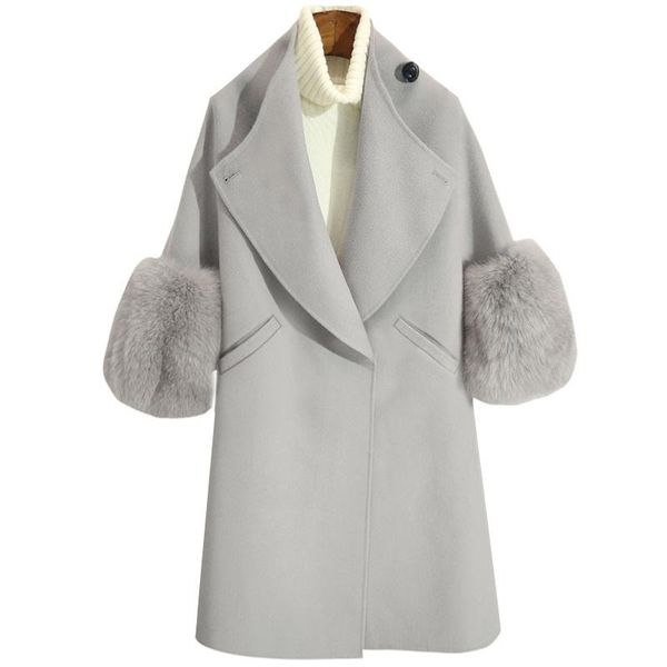 women's wool & blends 2021 autumn and winter style woolen coat fashion mid-length slim fit slimming loose plus-size korean-style, Black
women's wool & blends 2021 autumn and winter style woolen coat fashion mid-length slim fit slimming loose plus-size korean-style, Black