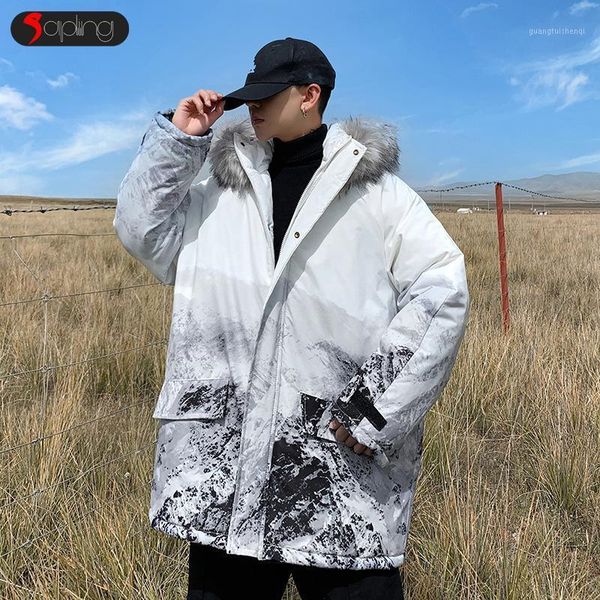 men's down & parkas -30 degrees winter mens jacket tooling hooded big fur collar cotton padded coat fashion couple snow mountain print, Black
men's down & parkas -30 degrees winter mens jacket tooling hooded big fur collar cotton padded coat fashion couple snow mountain print, Black