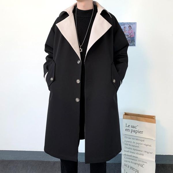 men's trench coats 2021 autumn winter contrast color turn-down collar male long coat loose overcoat trend handsome casual windbreak, Tan;black
men's trench coats 2021 autumn winter contrast color turn-down collar male long coat loose overcoat trend handsome casual windbreak, Tan;black