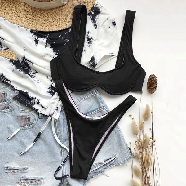 women's swimwear bikini solid set swimsuit two piece filled bra beachwear women biquini female bathing suit 2021, White;black
women's swimwear bikini solid set swimsuit two piece filled bra beachwear women biquini female bathing suit 2021, White;black