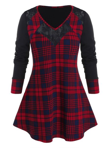 women loose black t-shirts plus size lace insert plaid long sleeve tunic tee fashion gothic grunge casual women's t-shirt, White
women loose black t-shirts plus size lace insert plaid long sleeve tunic tee fashion gothic grunge casual women's t-shirt, White