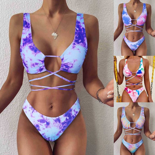 women's swimwear split strap swimsuit tie dye printed bikini w39, White;black
women's swimwear split strap swimsuit tie dye printed bikini w39, White;black
