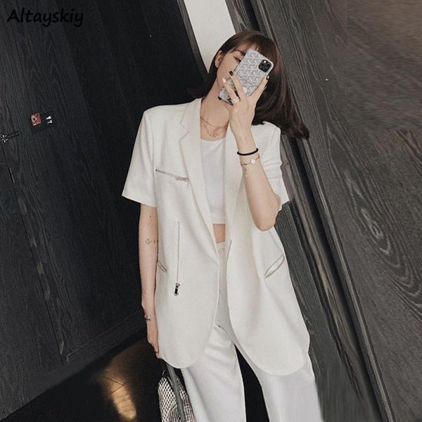 women's suits & blazers women short sleeve solid zipper chic fashion baggy notched all-match summer gentle creativity thin korean style, White;black
women's suits & blazers women short sleeve solid zipper chic fashion baggy notched all-match summer gentle creativity thin korean style, White;black