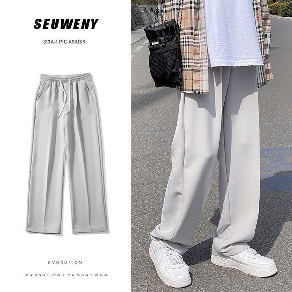 men's pants spring summer wide-leg fashion drawstring casual men streetwear korean straight-leg mens dress, Black
men's pants spring summer wide-leg fashion drawstring casual men streetwear korean straight-leg mens dress, Black