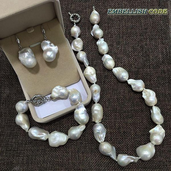 earrings & necklace bracelet hook set large size baroque or irregular white nucleated flameball shape freshwater pearl special, Silver
earrings & necklace bracelet hook set large size baroque or irregular white nucleated flameball shape freshwater pearl special, Silver