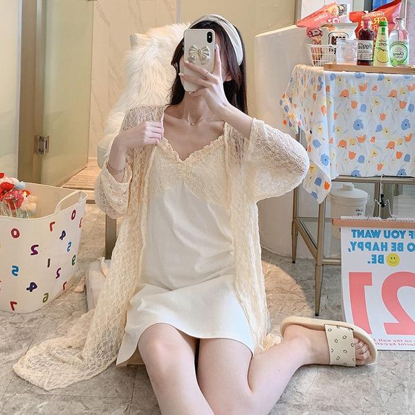 women's sleepwear wedding robe set women spring summer perspective lace nightgown loose casual kimono bathrobe gown home wear, Black;red
women's sleepwear wedding robe set women spring summer perspective lace nightgown loose casual kimono bathrobe gown home wear, Black;red