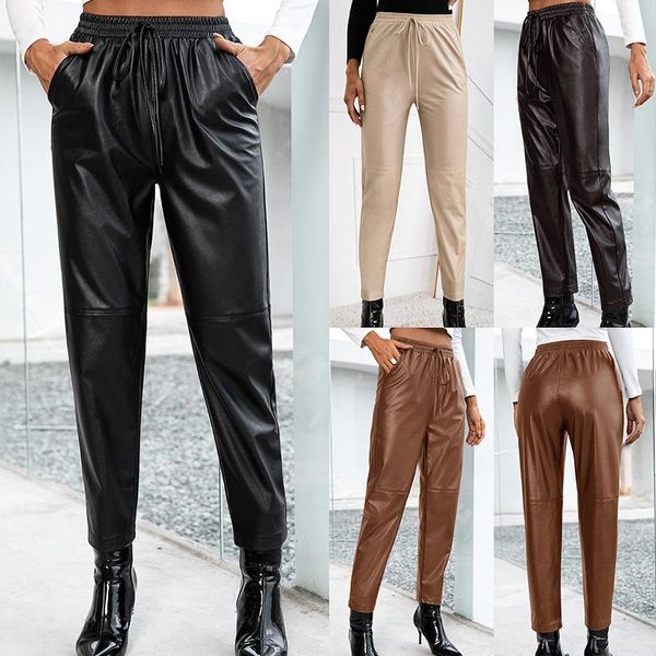 women's pants & capris 2021 fashion autumn winter women high waist black faux leather lady pu loose pencil trousers elegant pocket stre, Black;white
women's pants & capris 2021 fashion autumn winter women high waist black faux leather lady pu loose pencil trousers elegant pocket stre, Black;white