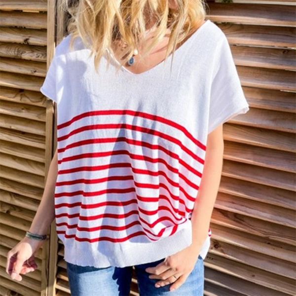 women's t-shirt 2021 temperament summer fashion bat sleeve urban casual v-neck stripe stitching loose thin pullover ladies top, White
women's t-shirt 2021 temperament summer fashion bat sleeve urban casual v-neck stripe stitching loose thin pullover ladies top, White