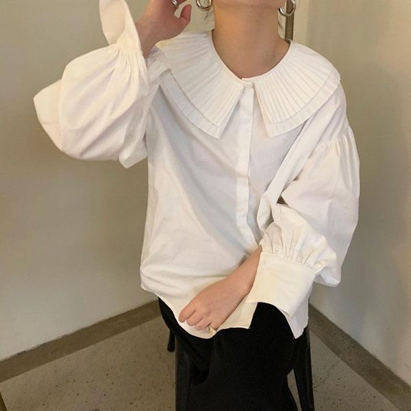 women's blouses & shirts 2021 arrivals korean chic pleasted doule-layer collar blouse shirt long-sleeved single breasted casual tunic f, White
women's blouses & shirts 2021 arrivals korean chic pleasted doule-layer collar blouse shirt long-sleeved single breasted casual tunic f, White