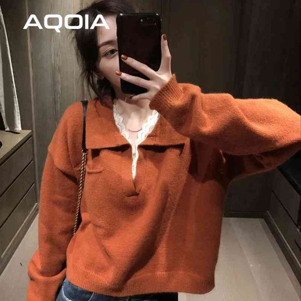 winter korean style solid color short knit womens sweaters turn-down collar loose women sweater female pullover 210521, White;black
winter korean style solid color short knit womens sweaters turn-down collar loose women sweater female pullover 210521, White;black