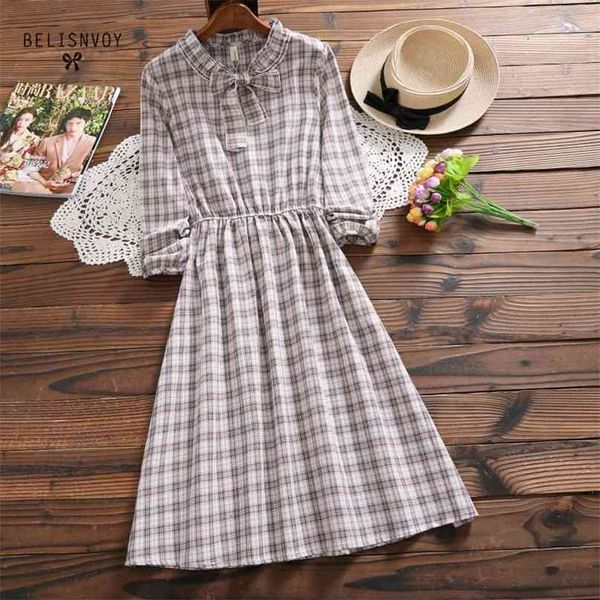 spring autumn mori girl dress women long-sleeved plaid cotton and linen dresses female bow collar vintage vestidos 210520, Black;gray
spring autumn mori girl dress women long-sleeved plaid cotton and linen dresses female bow collar vintage vestidos 210520, Black;gray