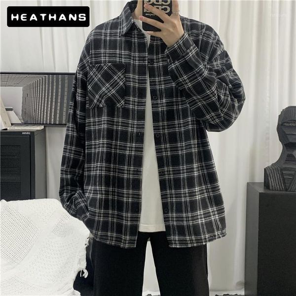 style men's spring autumn long sleeves shirts men literary vintage plaid mens korean loose black shirt casual jackets, White;black
style men's spring autumn long sleeves shirts men literary vintage plaid mens korean loose black shirt casual jackets, White;black