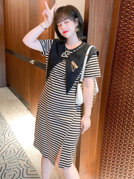 casual dresses detachable shawl badge contrast stripe split dress women's summer, Black;gray
casual dresses detachable shawl badge contrast stripe split dress women's summer, Black;gray