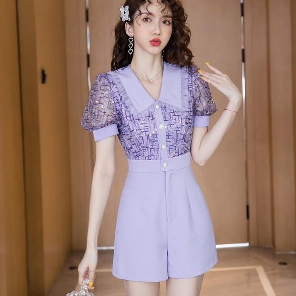 women's jumpsuits & rompers elegant purple lady summer playsuit women 2021 fashion sweet short sleeve sequined mesh patchwork womens, Black;white
women's jumpsuits & rompers elegant purple lady summer playsuit women 2021 fashion sweet short sleeve sequined mesh patchwork womens, Black;white